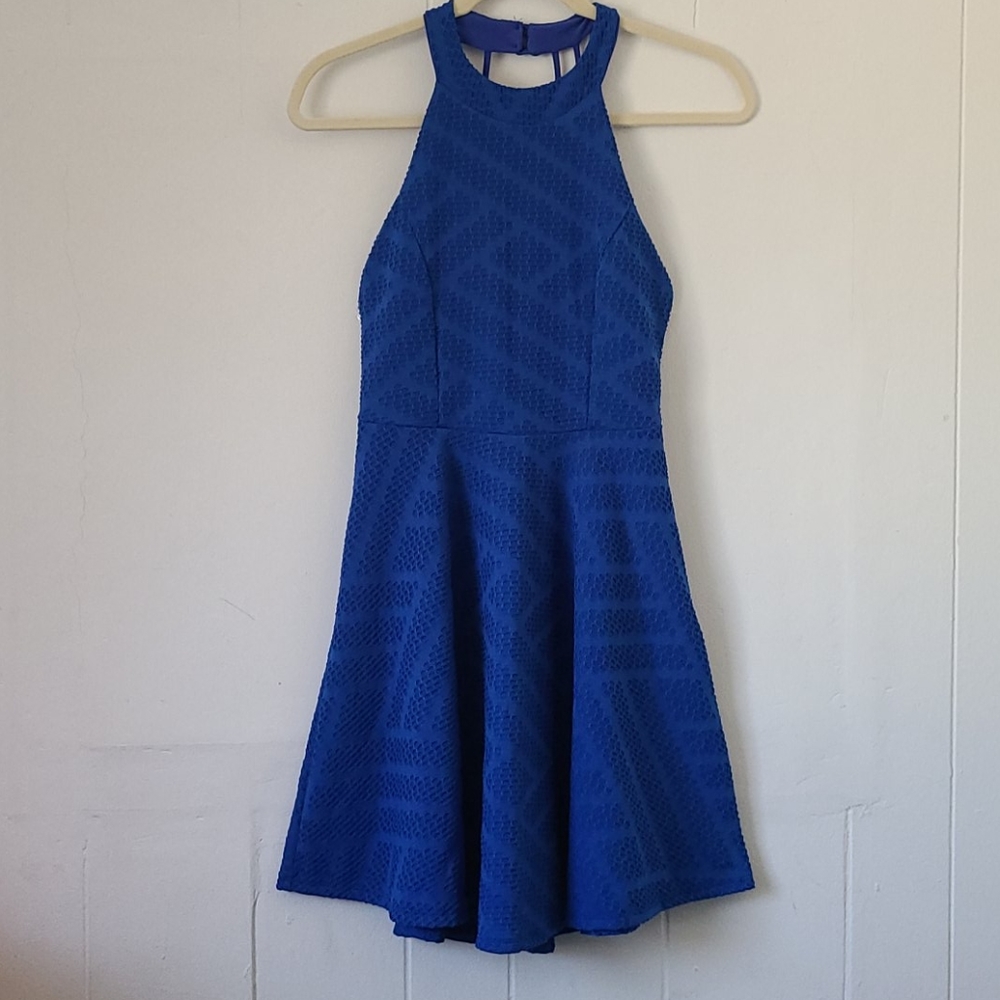 Blue Backless A Line Midi Dress Casual or Formal